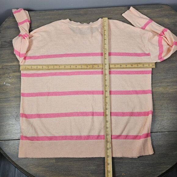 GAP Pullover Sweater pink/peach striped lightweight linen blend Size Large - Picture 3 of 5